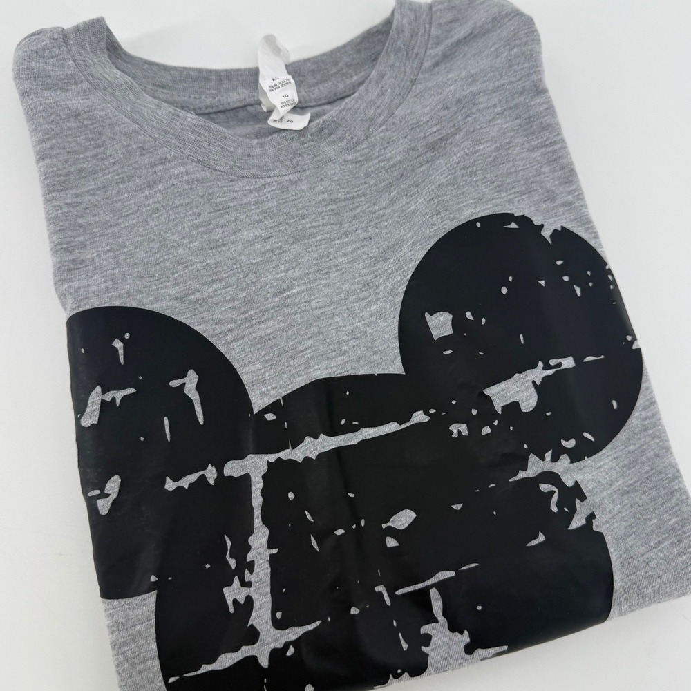 Disney Mickey Mouse Graphic T Shirt Gray Distressed Short‎ Sleeve Top Size S